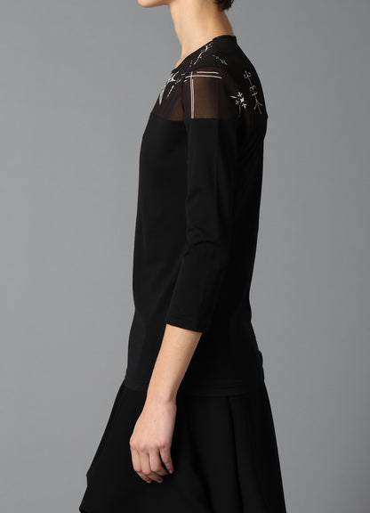 TATTOO PRINT+SINGLE JERSEY PANEL 3/4 SLEEVE TEE