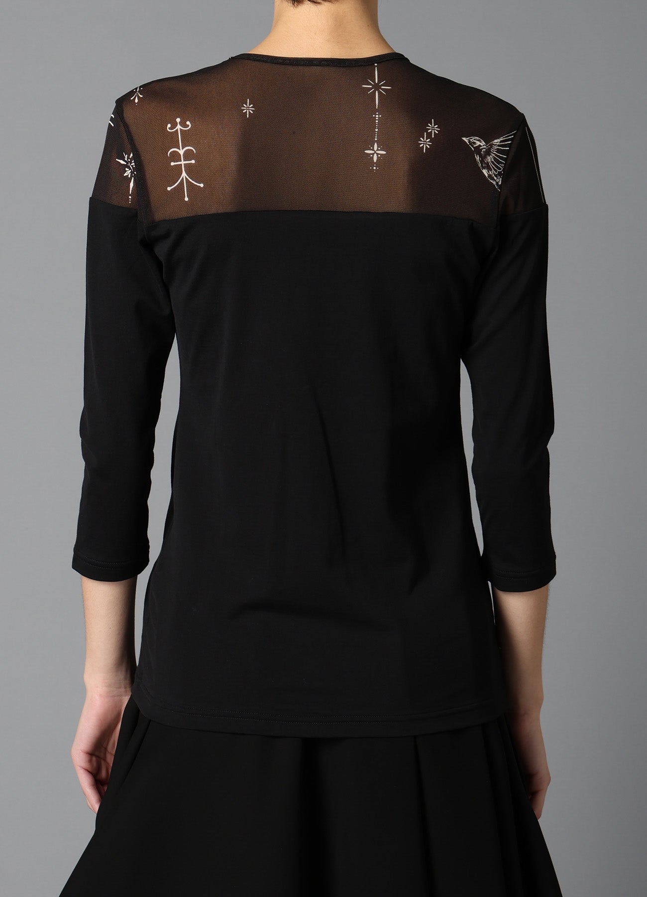 TATTOO PRINT+SINGLE JERSEY PANEL 3/4 SLEEVE TEE