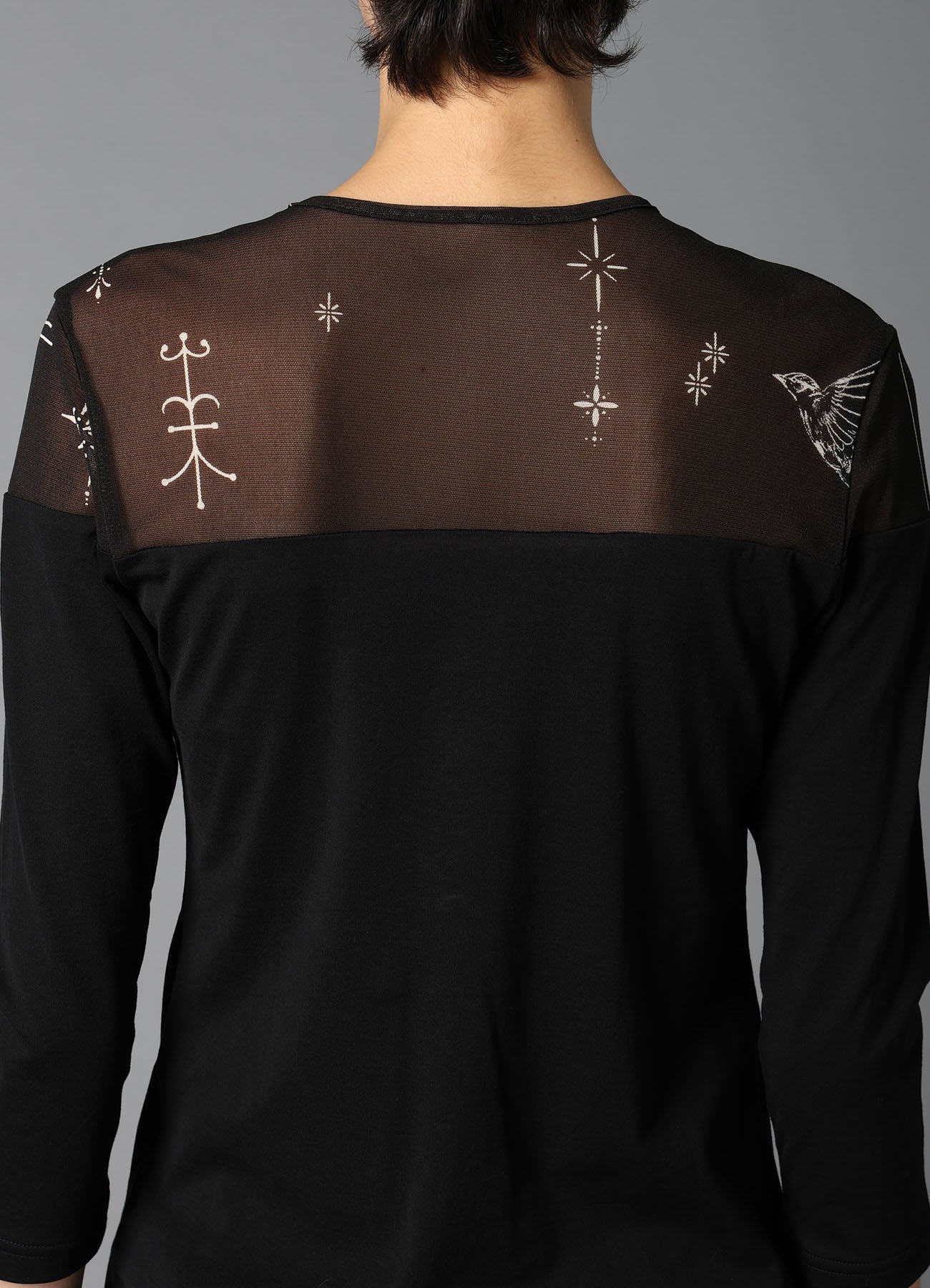 TATTOO PRINT+SINGLE JERSEY PANEL 3/4 SLEEVE TEE