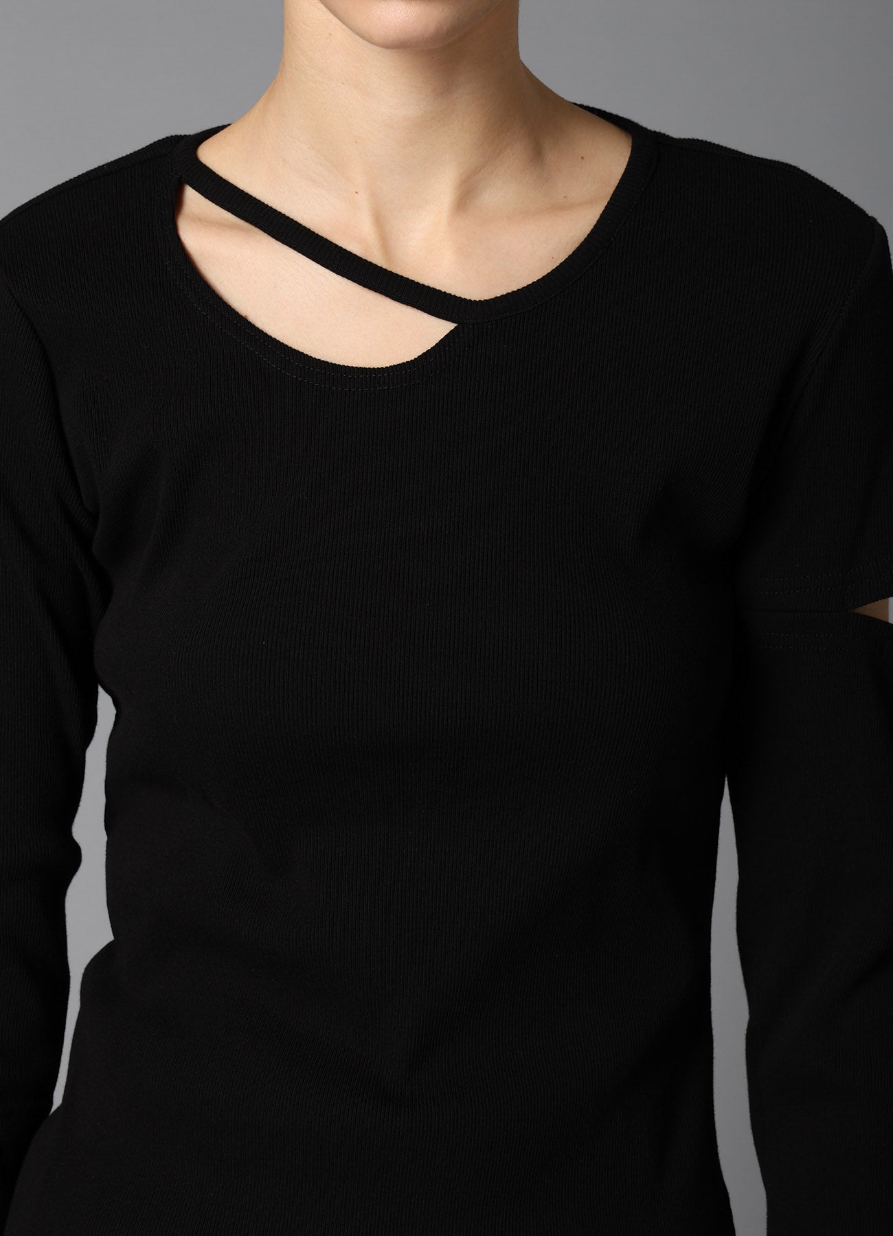 COTTON RIB LONG SLEEVE SLIT TEE
