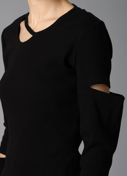 COTTON RIB LONG SLEEVE SLIT TEE