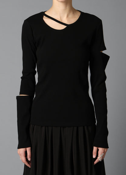 COTTON RIB LONG SLEEVE SLIT TEE
