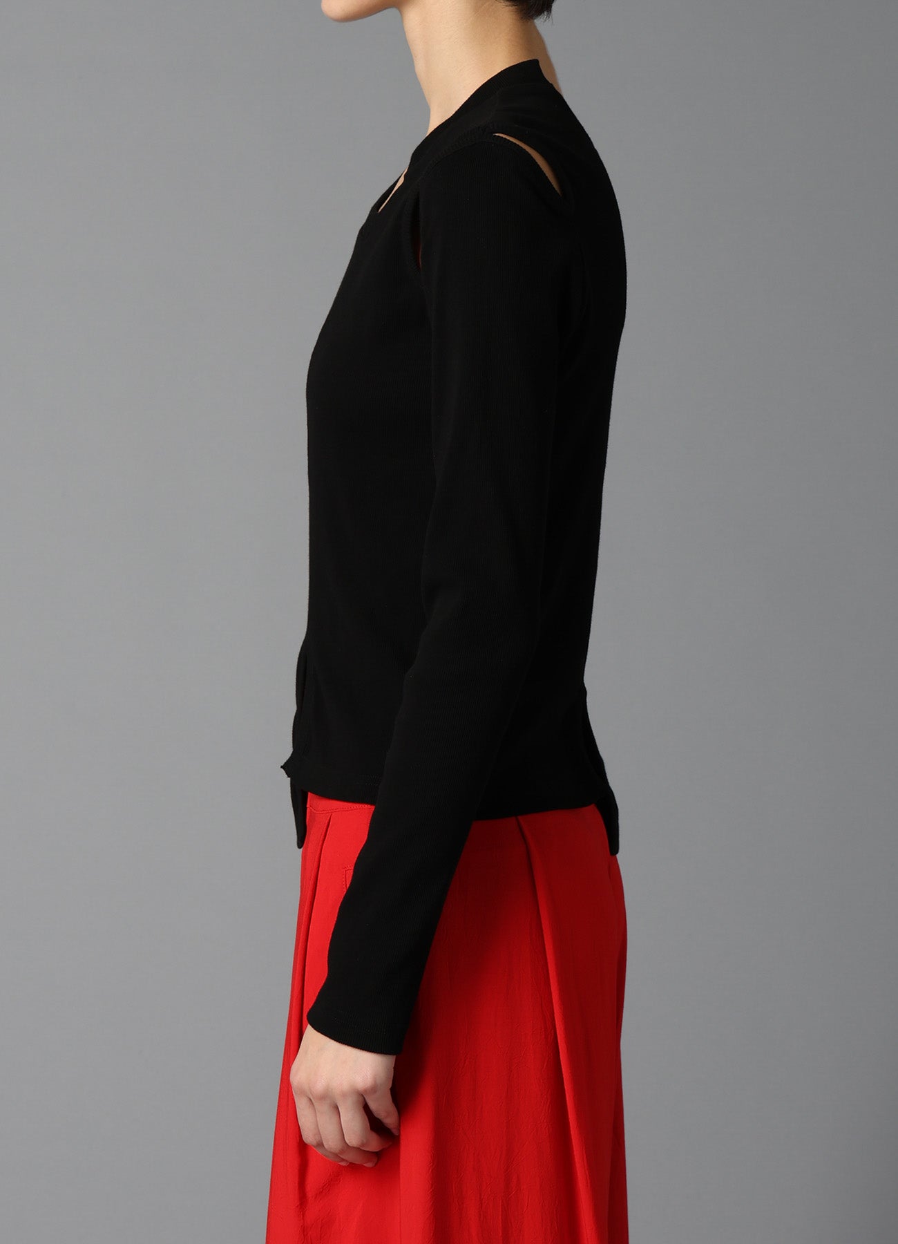 COTTON RIB ASYMMETRIC LONG SLEEVE TEE