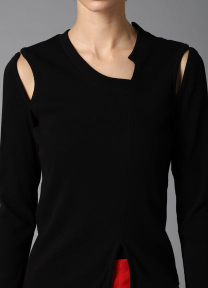 COTTON RIB ASYMMETRIC LONG SLEEVE TEE