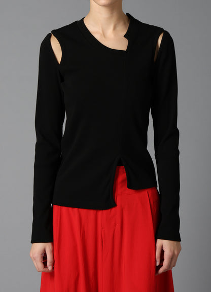 COTTON RIB ASYMMETRIC LONG SLEEVE TEE