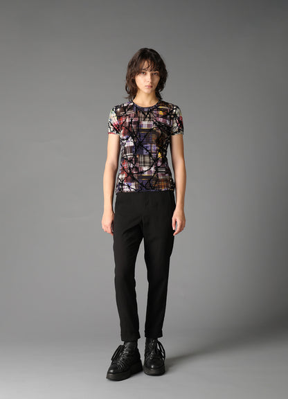 CHECK + FLORAL COMBINATION TIGHT SHORT SLEEVE T-SHIRT