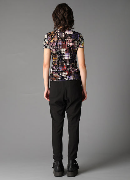 CHECK + FLORAL COMBINATION TIGHT SHORT SLEEVE T-SHIRT