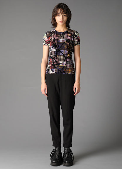 CHECK + FLORAL COMBINATION TIGHT SHORT SLEEVE T-SHIRT