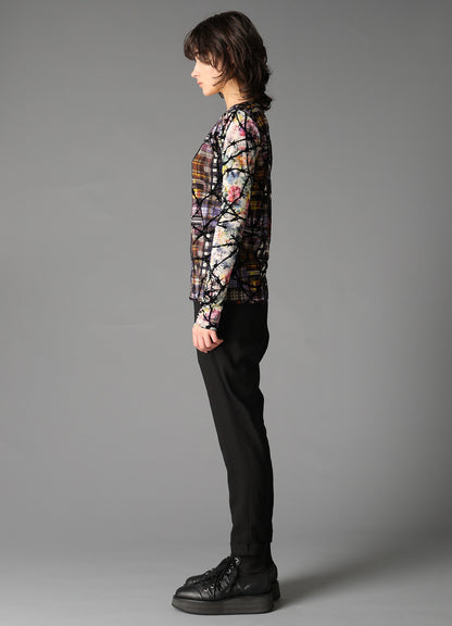 CHECK + FLORAL COMBINATION  TIGHT LONG SLEEVE T