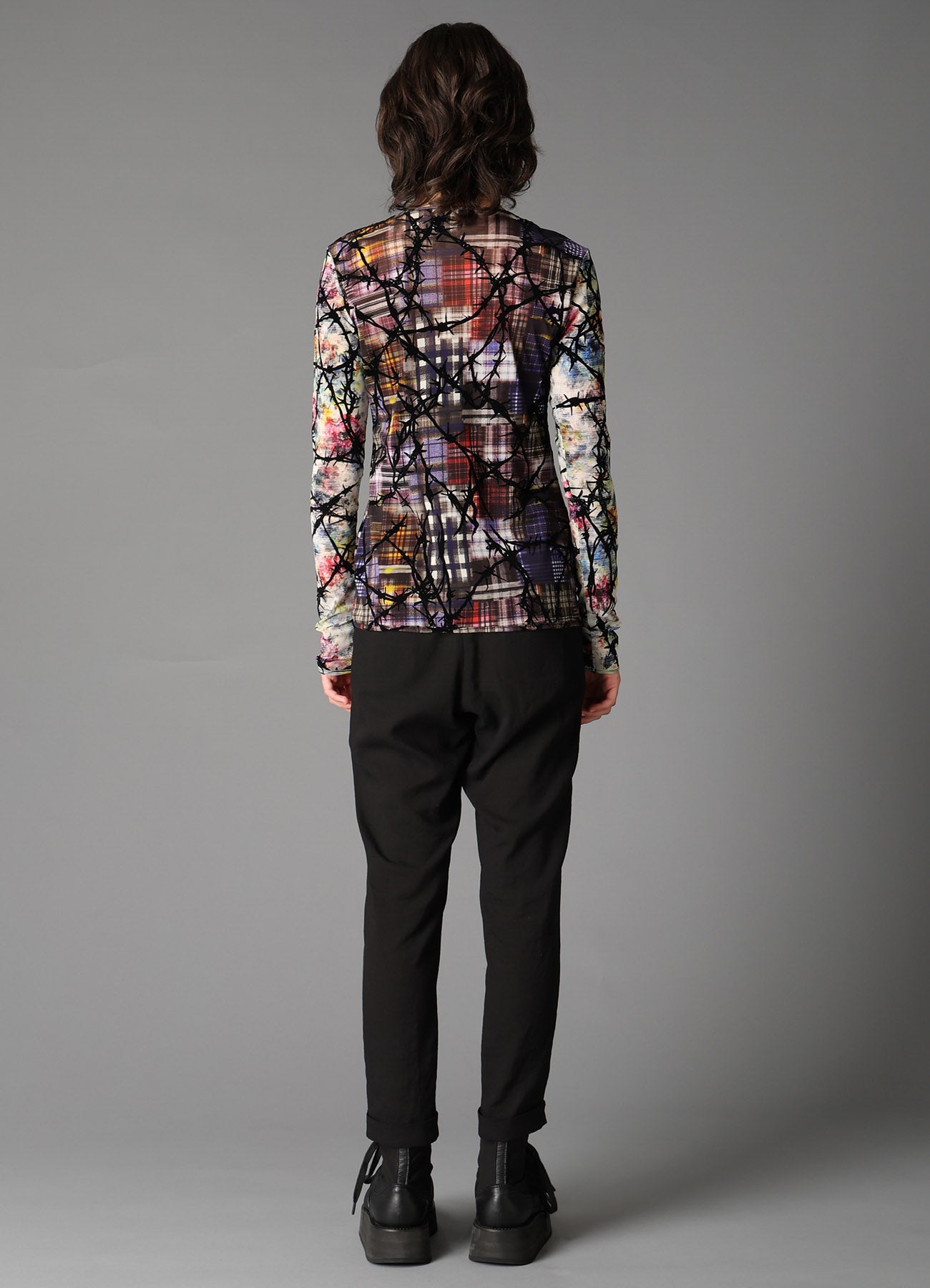 CHECK + FLORAL COMBINATION  TIGHT LONG SLEEVE T