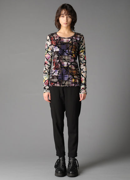 CHECK + FLORAL COMBINATION  TIGHT LONG SLEEVE T