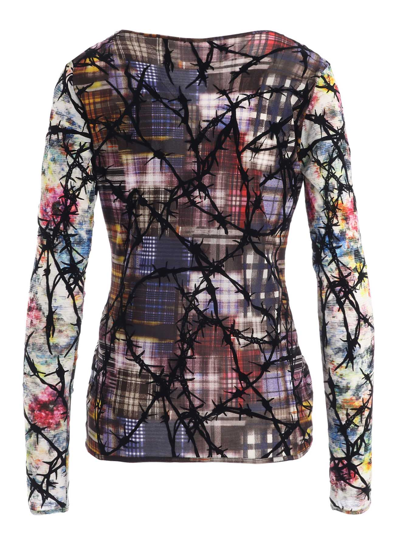 CHECK + FLORAL COMBINATION  TIGHT LONG SLEEVE T