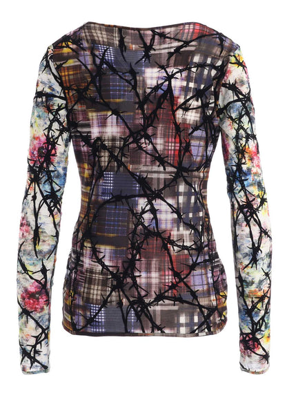 CHECK + FLORAL COMBINATION  TIGHT LONG SLEEVE T