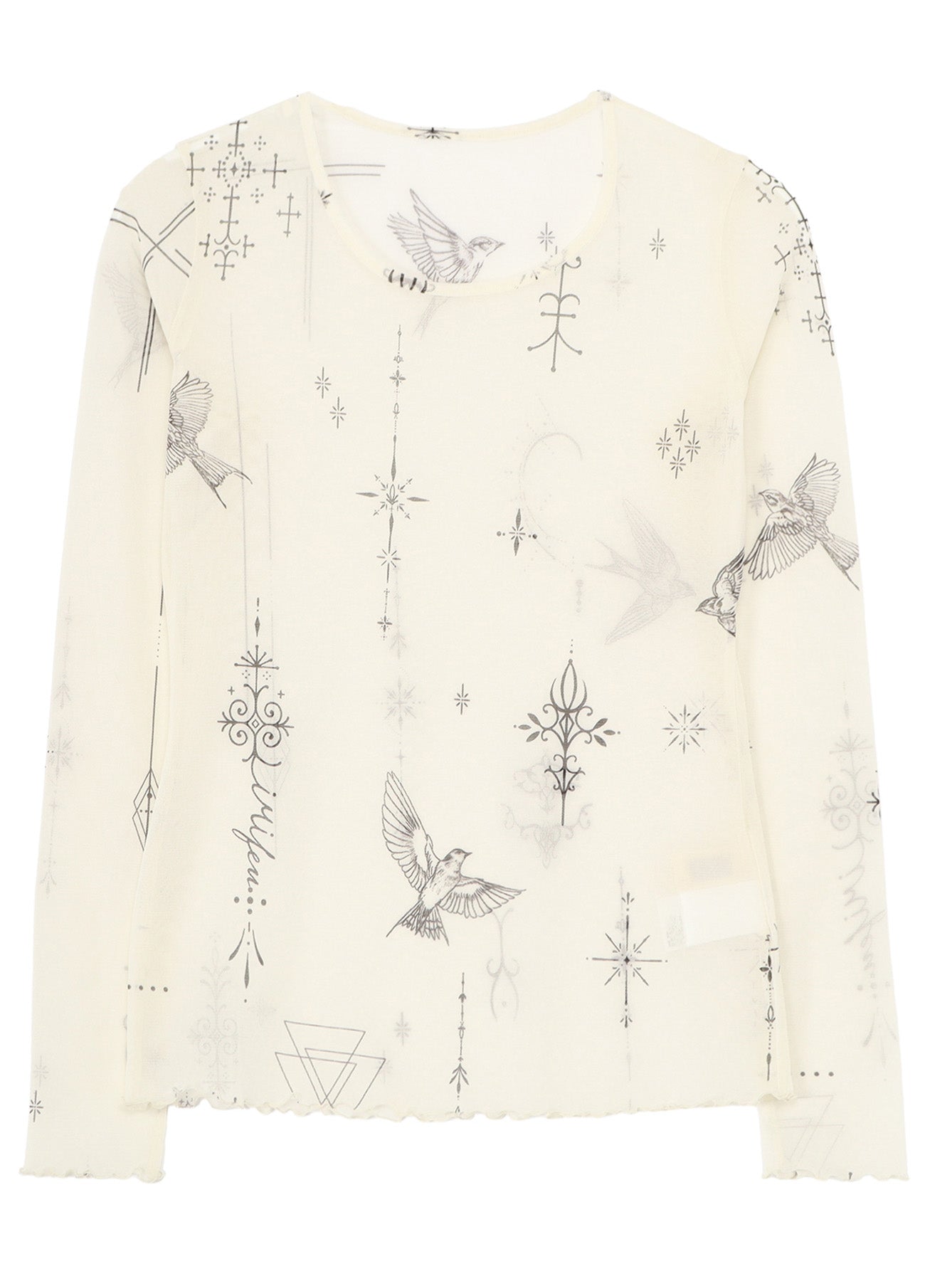 TATTOO PRINTED TULLE TIGHT LONG SLEEVE T