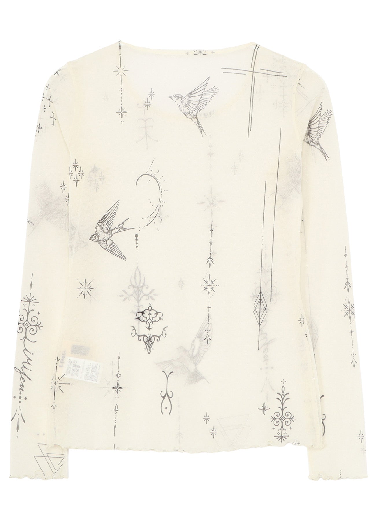 TATTOO PRINTED TULLE TIGHT LONG SLEEVE T