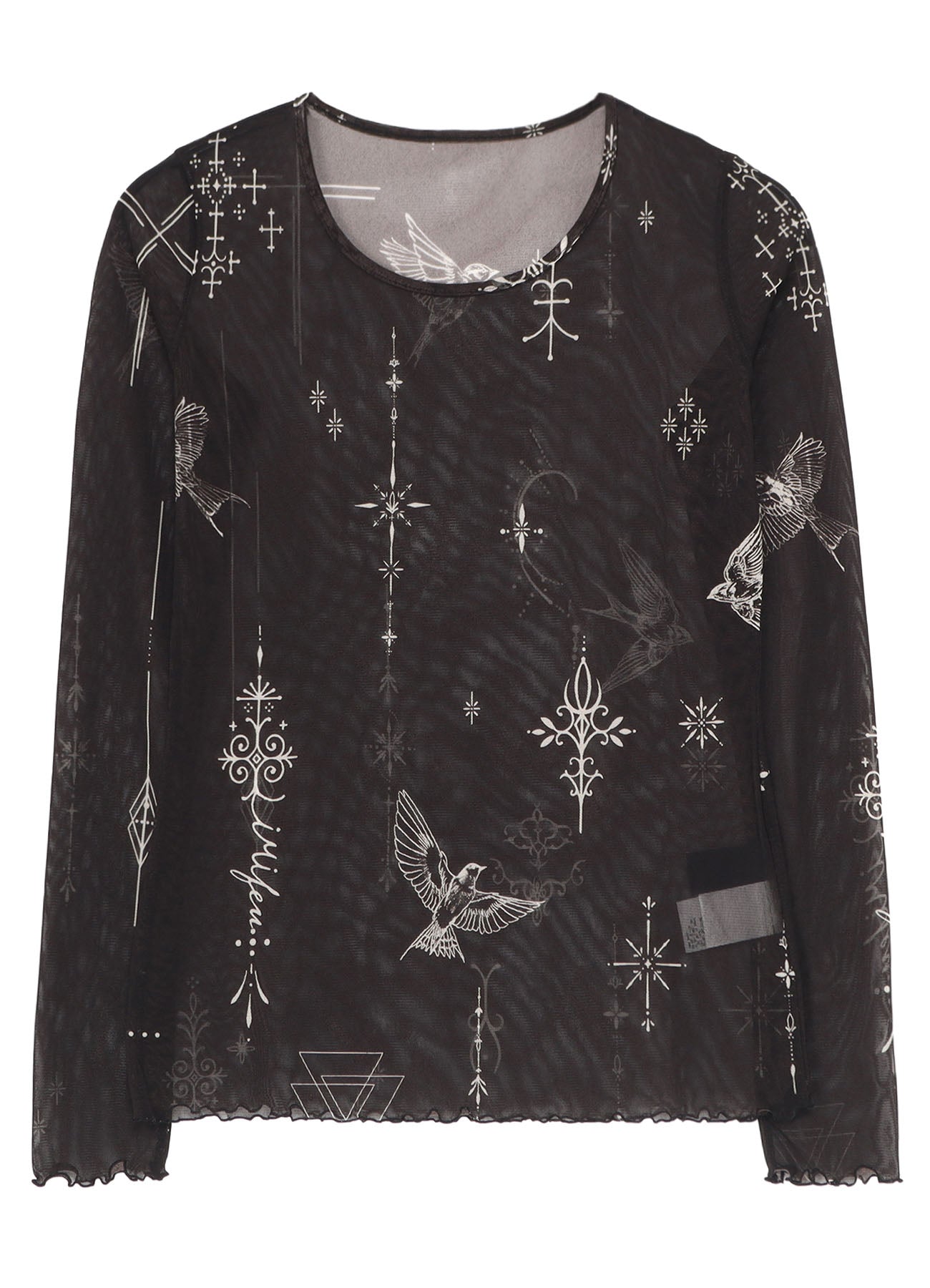 TATTOO PRINTED TULLE TIGHT LONG SLEEVE T
