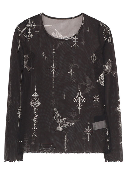 TATTOO PRINTED TULLE TIGHT LONG SLEEVE T