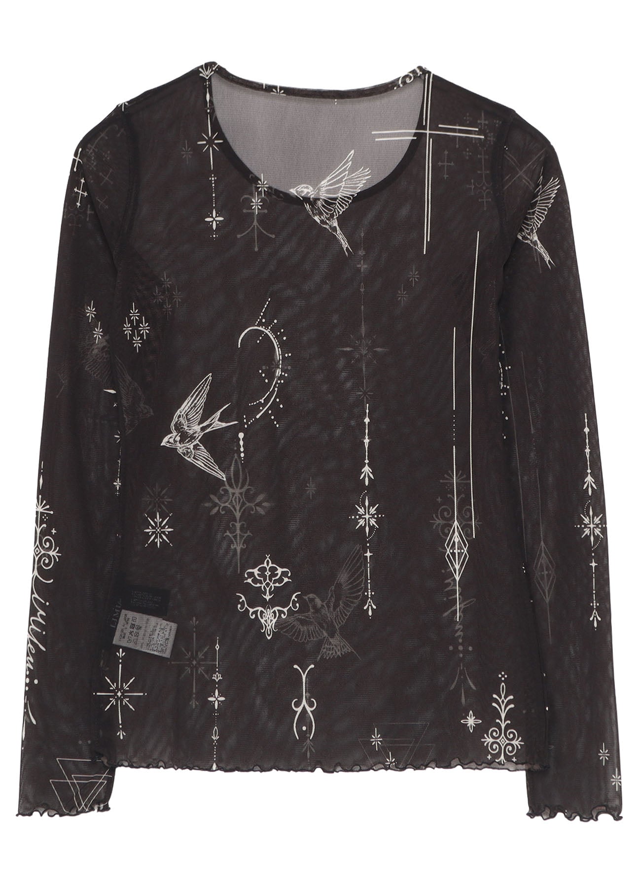 TATTOO PRINTED TULLE TIGHT LONG SLEEVE T