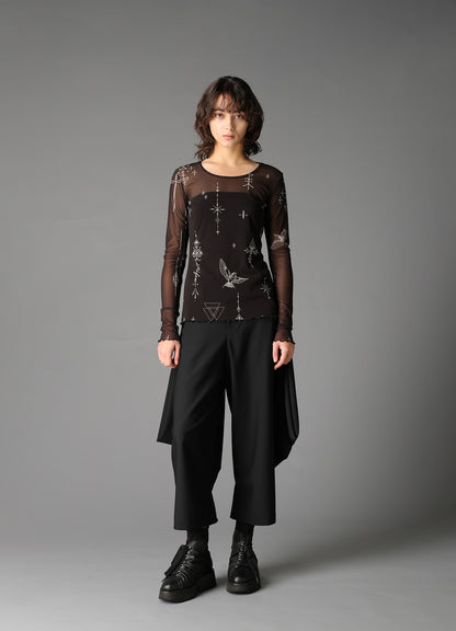 TATTOO PRINTED TULLE TIGHT LONG SLEEVE T