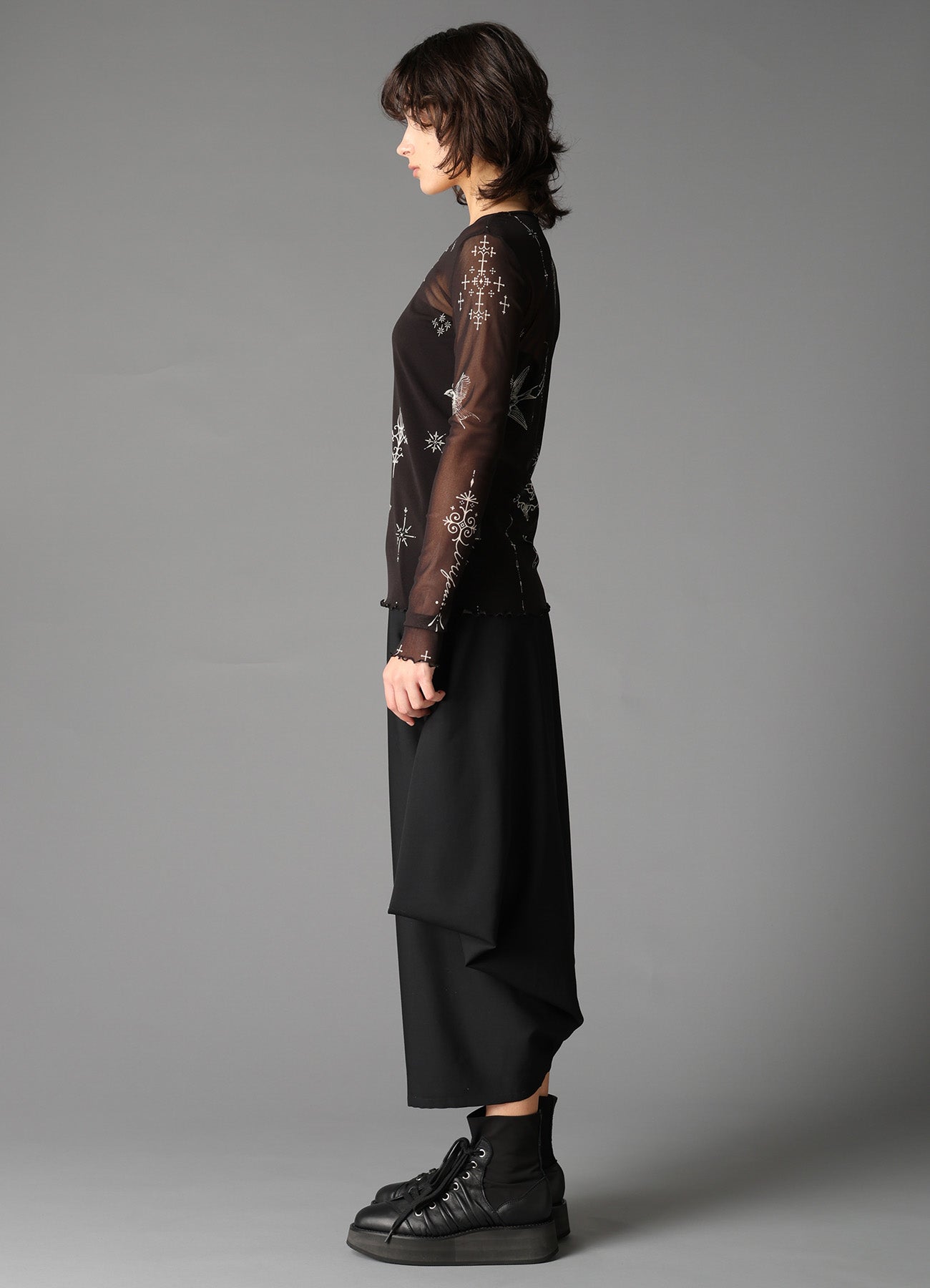 TATTOO PRINTED TULLE TIGHT LONG SLEEVE T