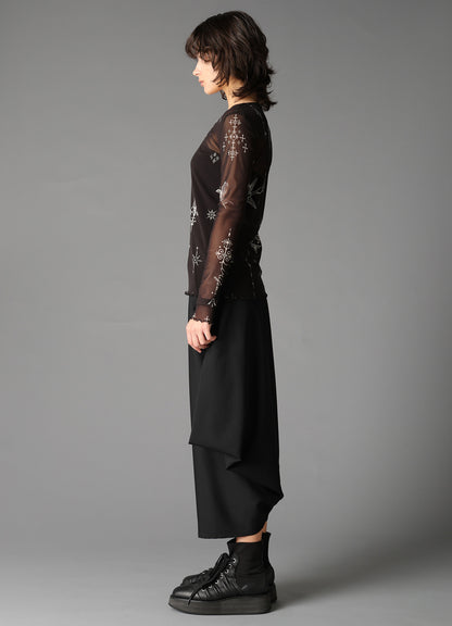 TATTOO PRINTED TULLE TIGHT LONG SLEEVE T