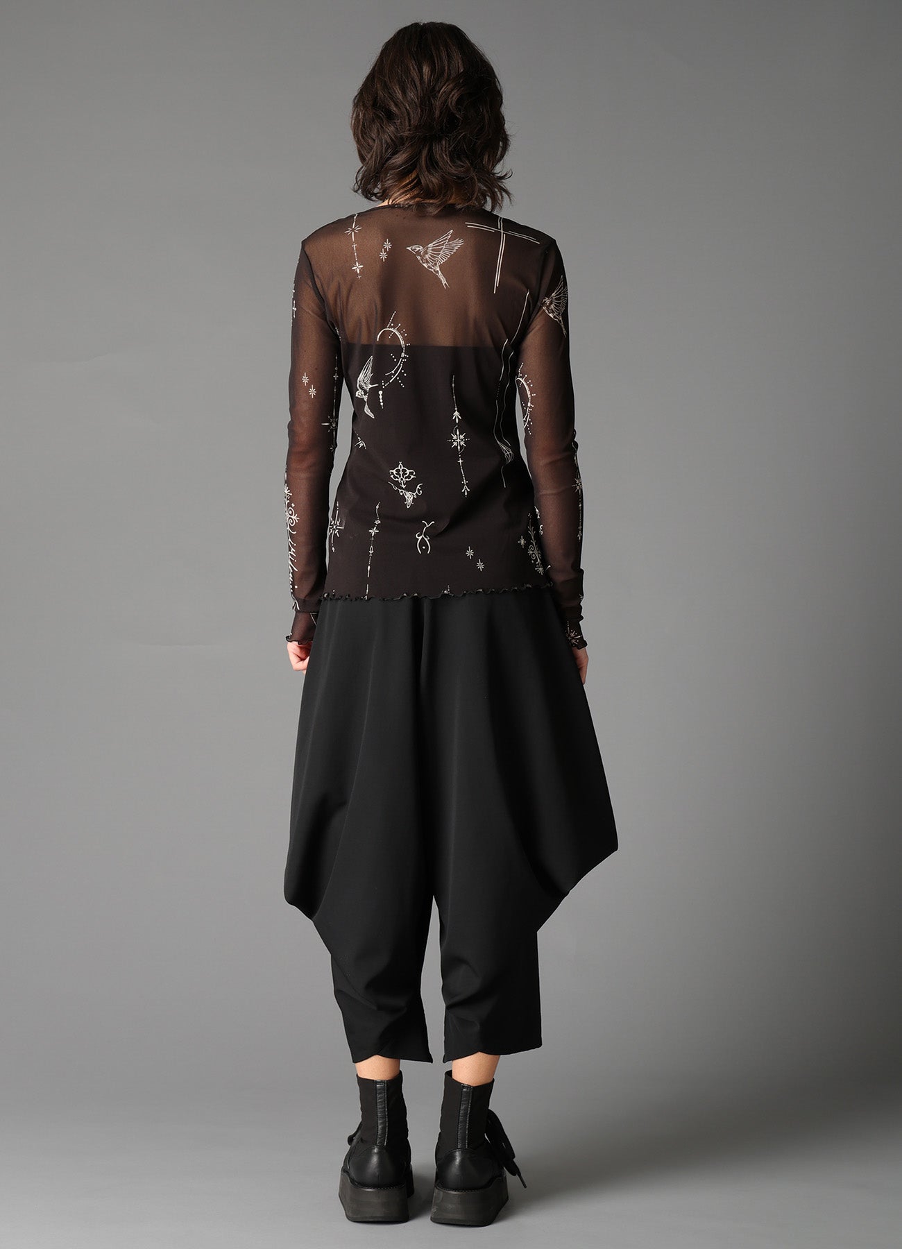 TATTOO PRINTED TULLE TIGHT LONG SLEEVE T