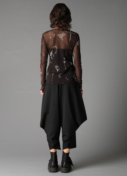 TATTOO PRINTED TULLE TIGHT LONG SLEEVE T