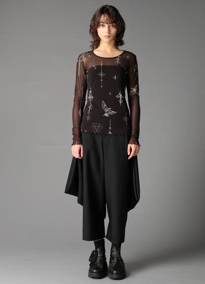 TATTOO PRINTED TULLE TIGHT LONG SLEEVE T
