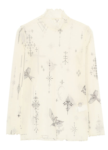 TATTOO PRINTED TULLE TURTLE NECK T