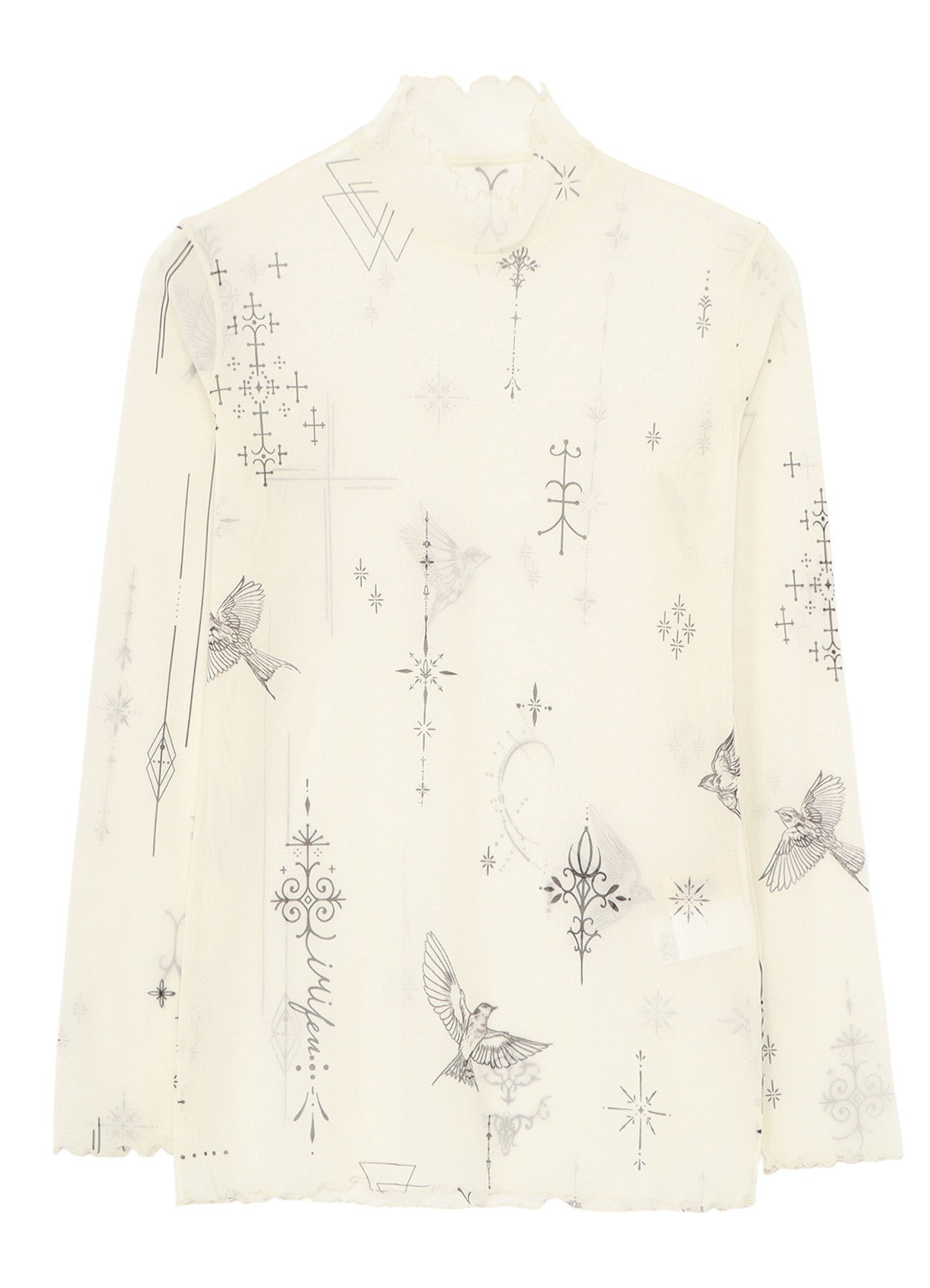 TATTOO PRINTED TULLE TURTLE NECK T