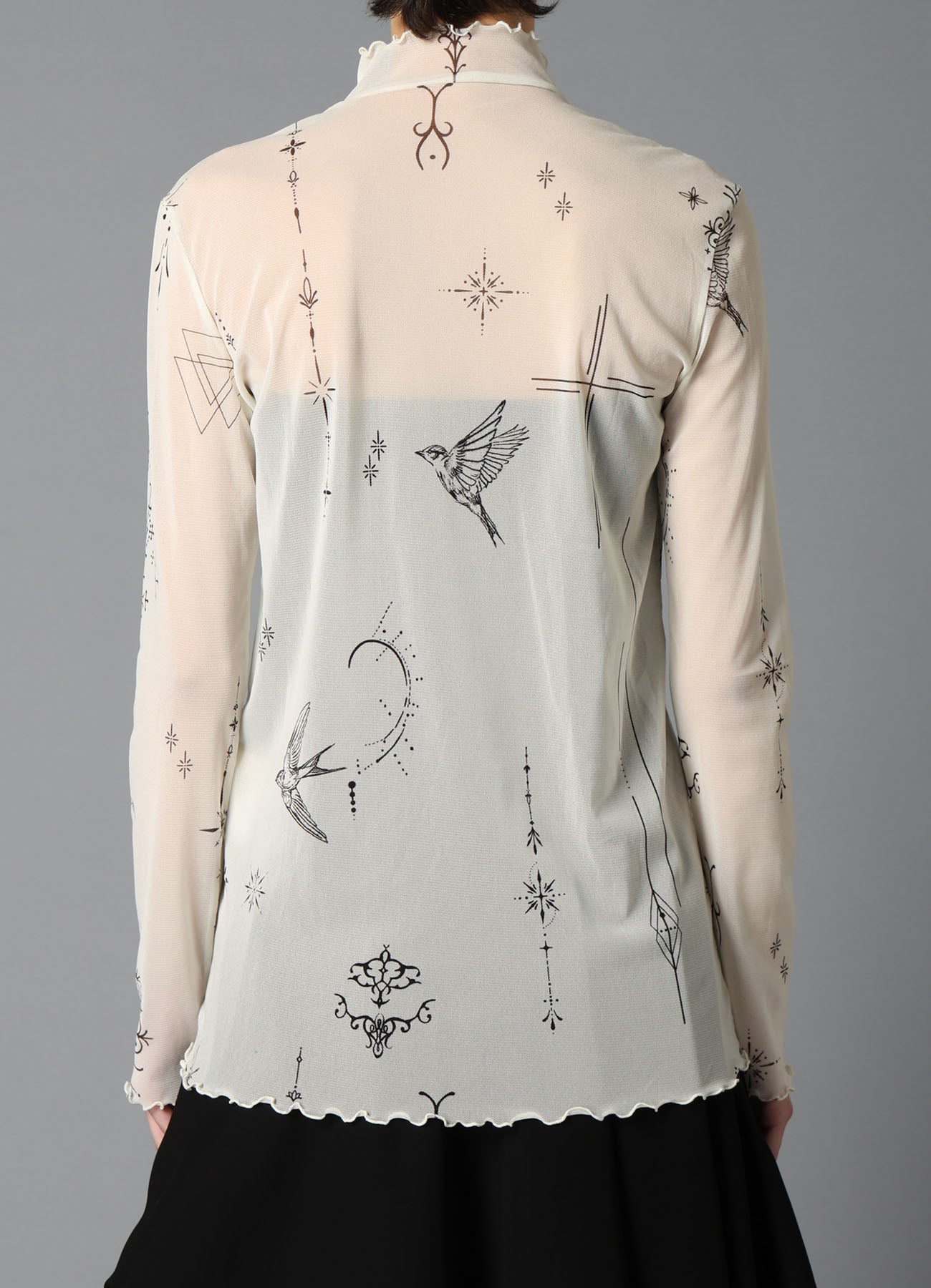 TATTOO PRINTED TULLE TURTLE NECK T