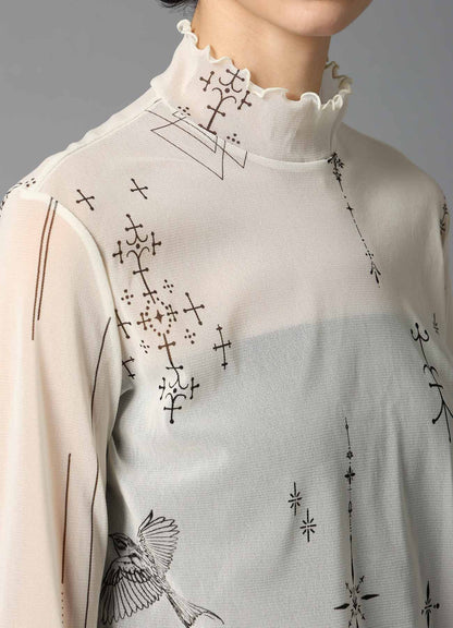 TATTOO PRINTED TULLE TURTLE NECK T