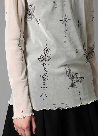 TATTOO PRINTED TULLE TURTLE NECK T