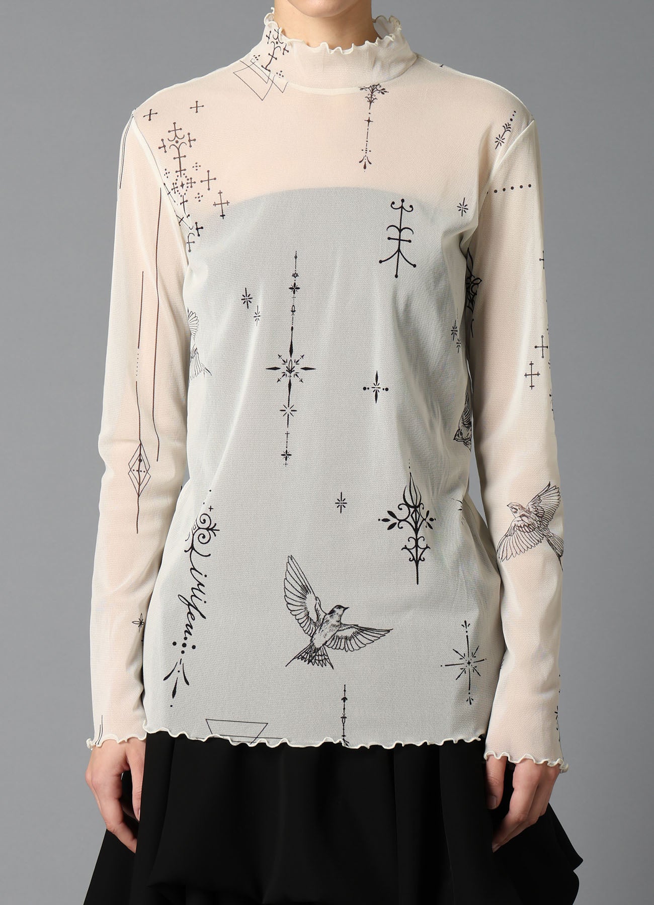 TATTOO PRINTED TULLE TURTLE NECK T