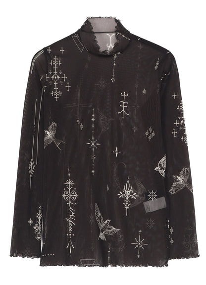 TATTOO PRINTED TULLE TURTLE NECK T