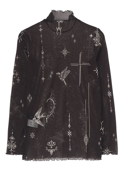 TATTOO PRINTED TULLE TURTLE NECK T