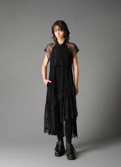 FLOWER LACE+SIGLE JERSEY LACE DETAIL DRESS