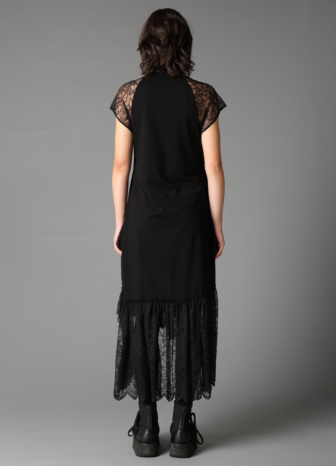 FLOWER LACE+SIGLE JERSEY LACE DETAIL DRESS