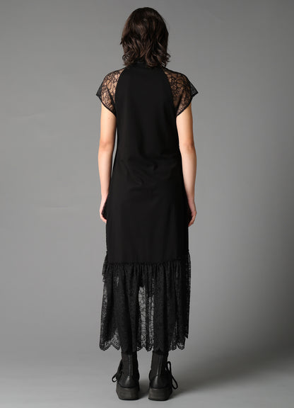 FLOWER LACE+SIGLE JERSEY LACE DETAIL DRESS