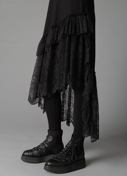 FLOWER LACE+SIGLE JERSEY LACE DETAIL DRESS