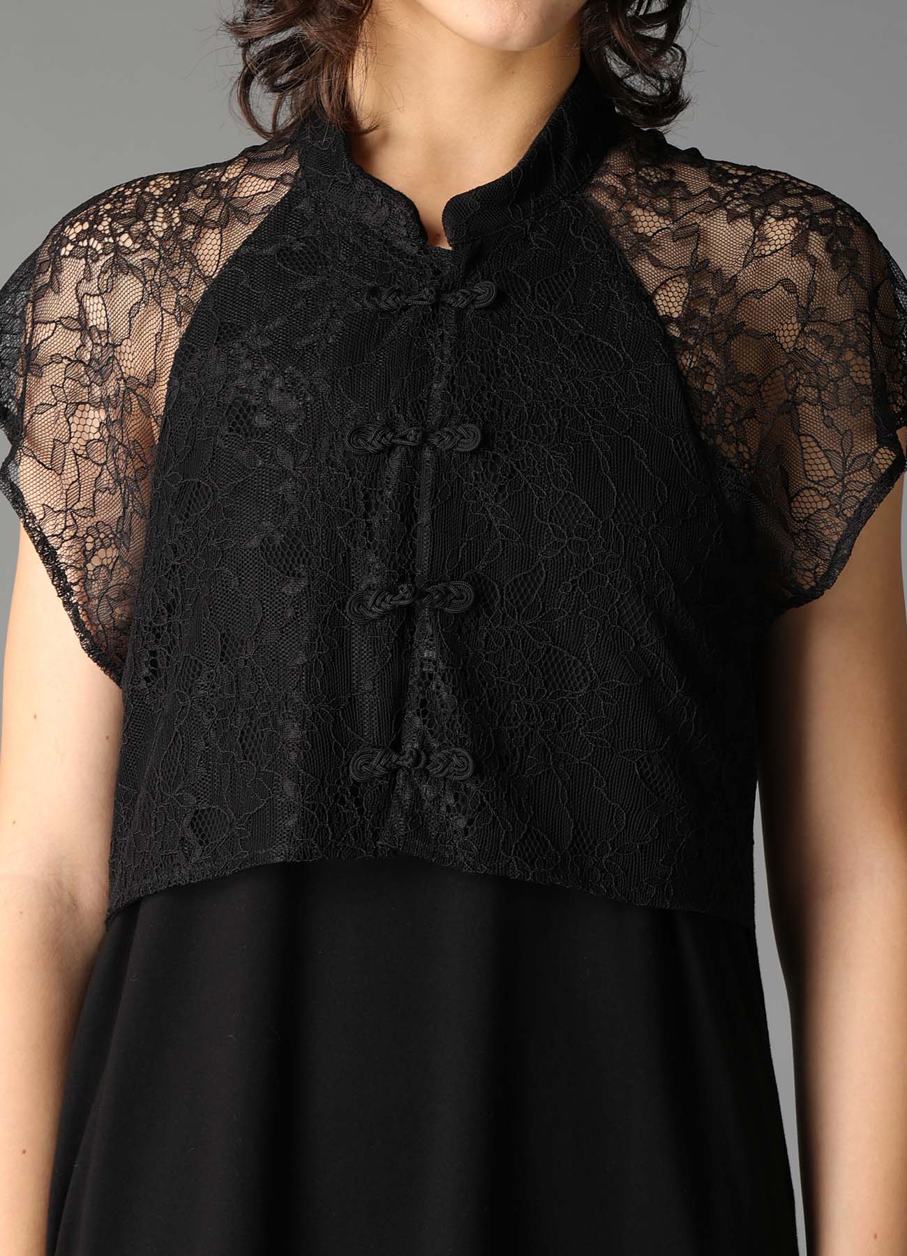 FLOWER LACE+SIGLE JERSEY LACE DETAIL DRESS