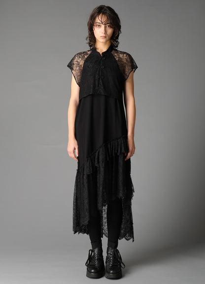 FLOWER LACE+SIGLE JERSEY LACE DETAIL DRESS