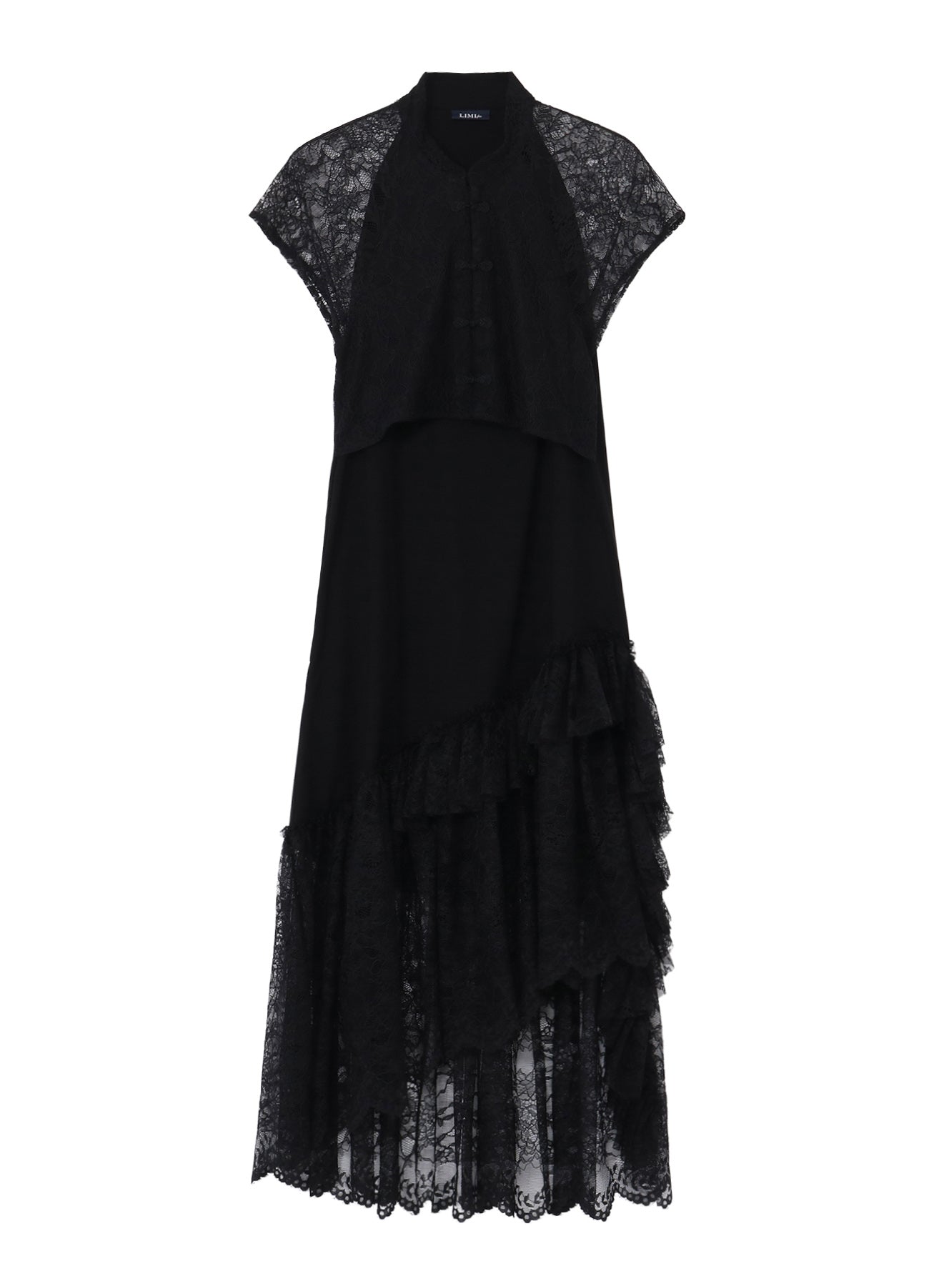 FLOWER LACE+SIGLE JERSEY LACE DETAIL DRESS