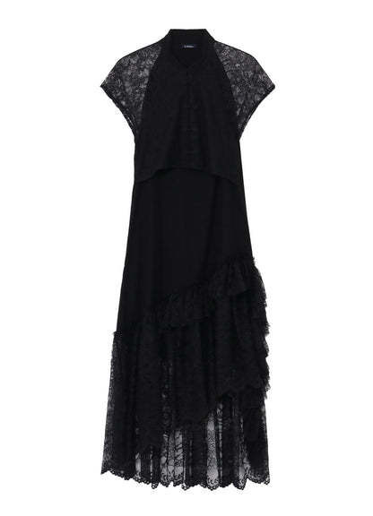 FLOWER LACE+SIGLE JERSEY LACE DETAIL DRESS
