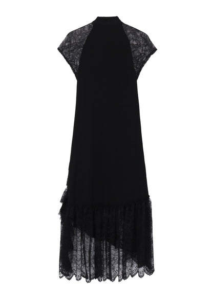 FLOWER LACE+SIGLE JERSEY LACE DETAIL DRESS