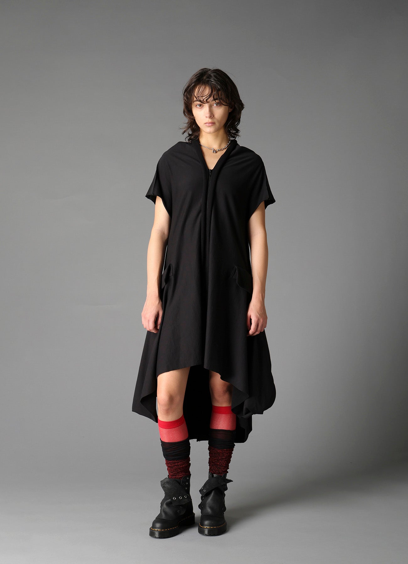 COTTON FRENCH TERRY DRAPE DETAIL DRESS