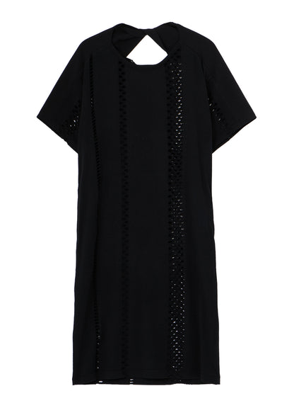 EYELET STRIPES BACK TWIST DETAIL DRESS