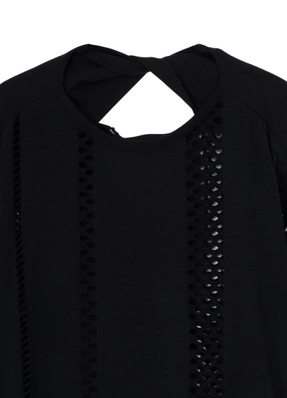 EYELET STRIPES BACK TWIST DETAIL DRESS