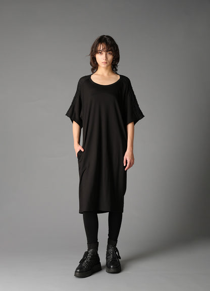 SINGLE JERSEY+SHRINKED LACE BACK TWIST DETAIL DRESS