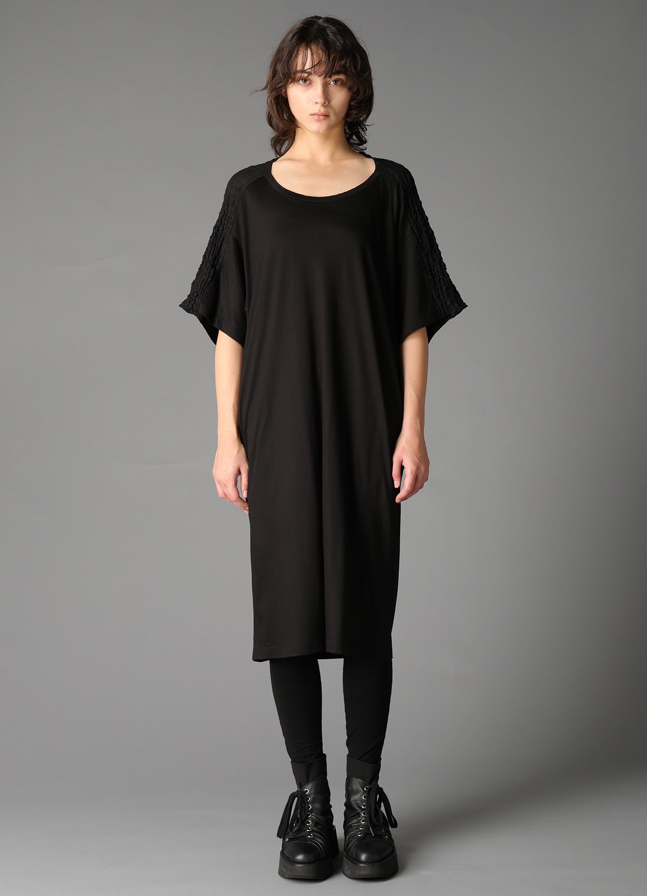 SINGLE JERSEY+SHRINKED LACE BACK TWIST DETAIL DRESS